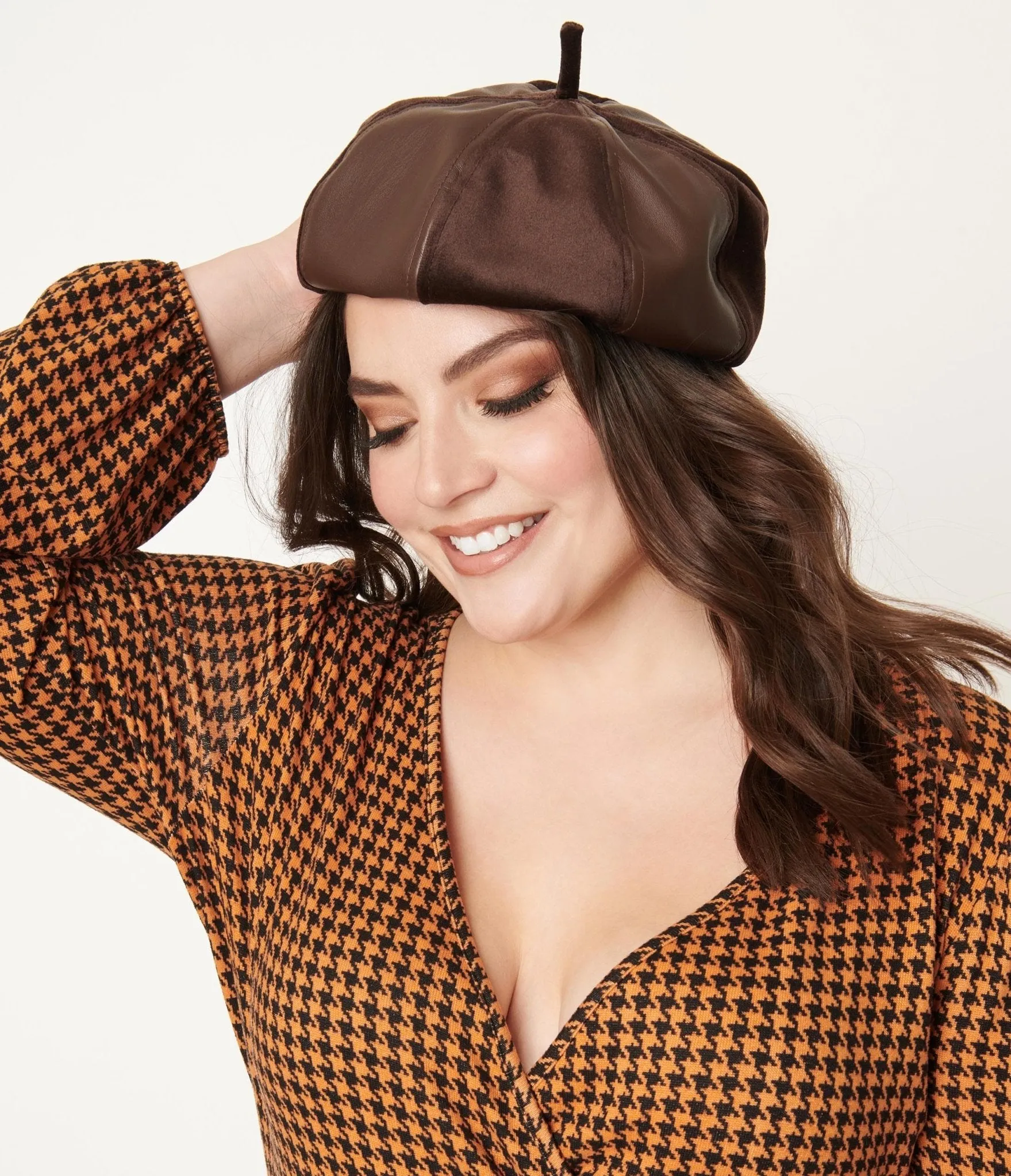 Unique Vintage Brown Leather & Suede Beret