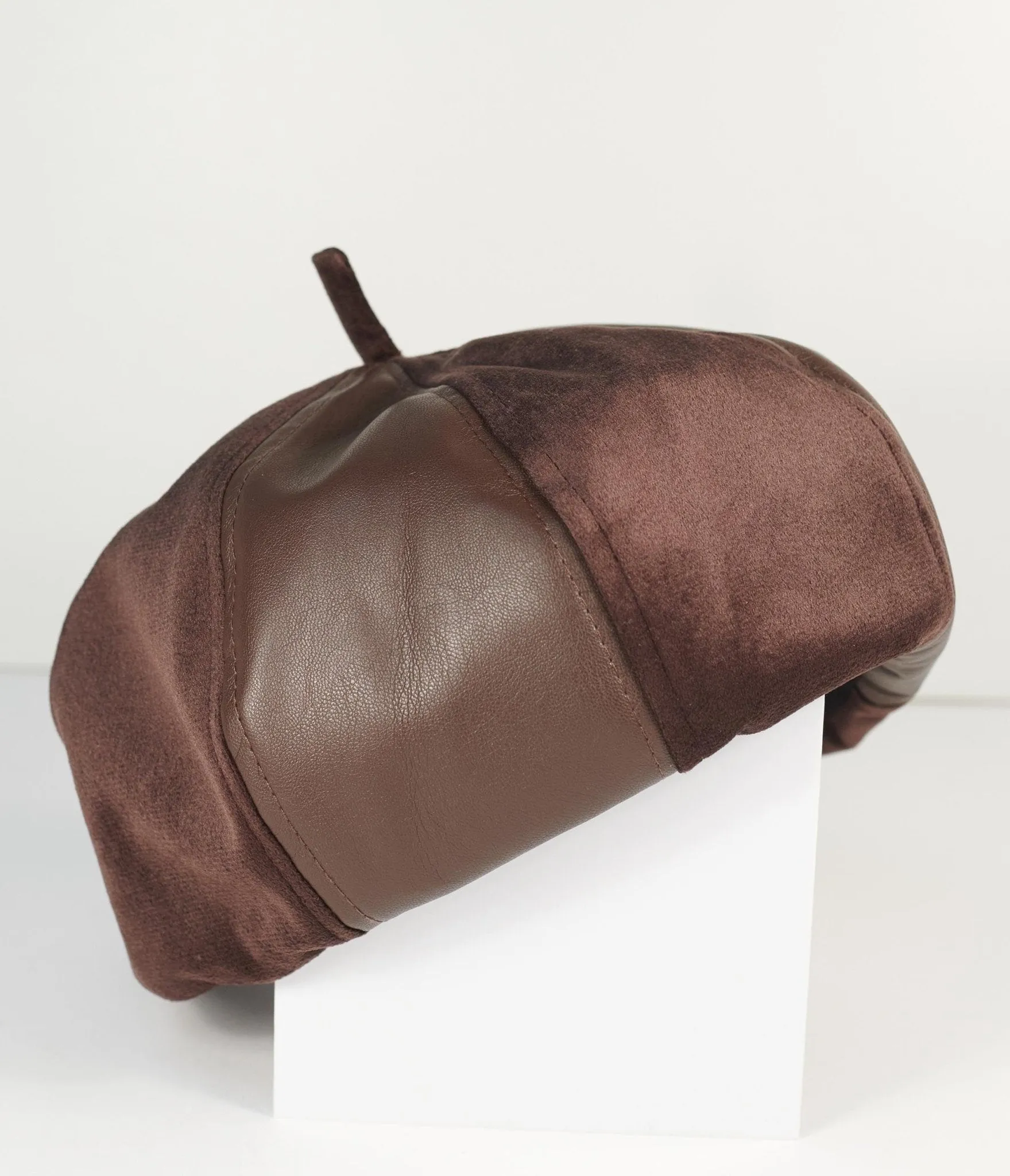 Unique Vintage Brown Leather & Suede Beret