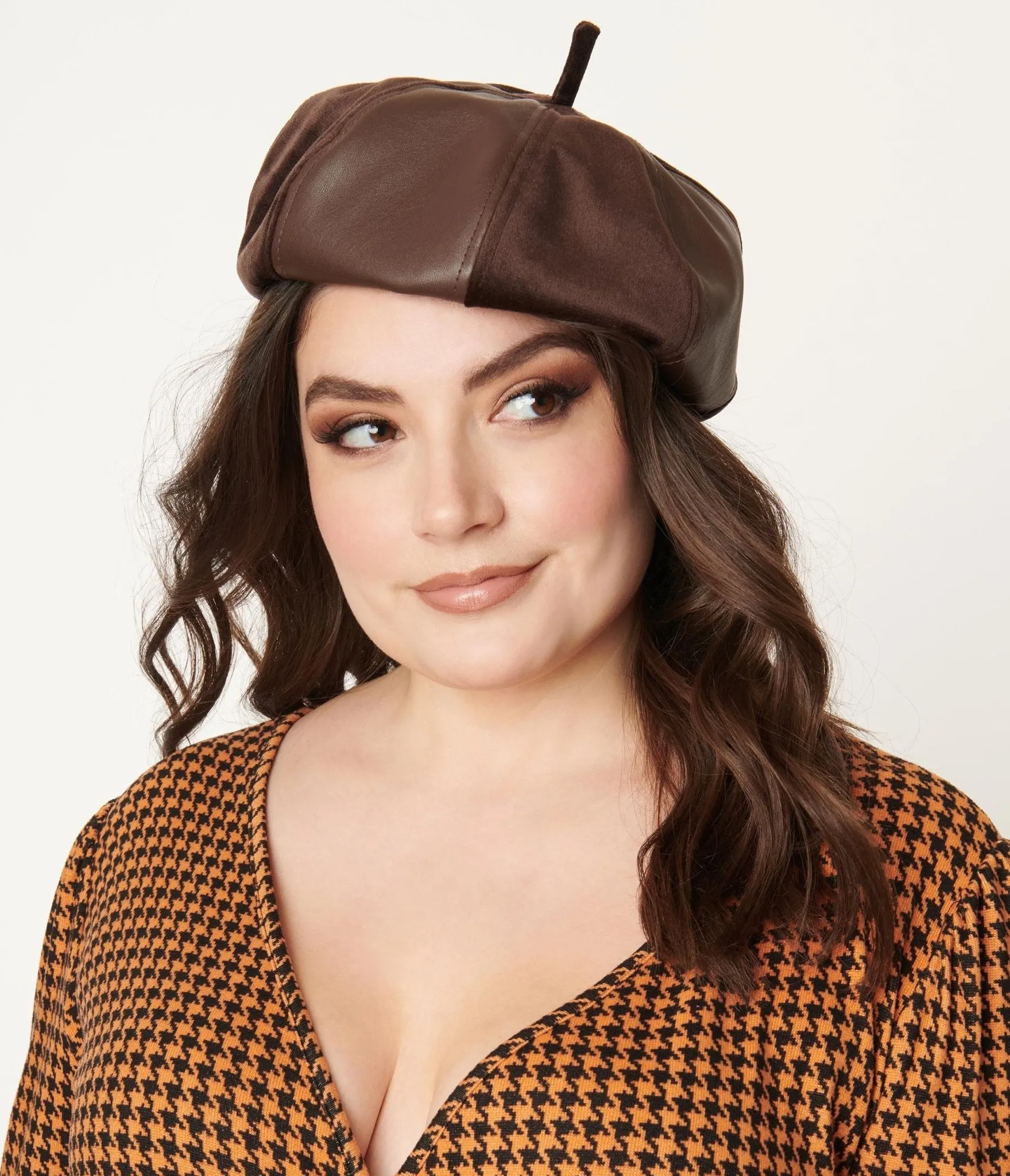 Unique Vintage Brown Leather & Suede Beret