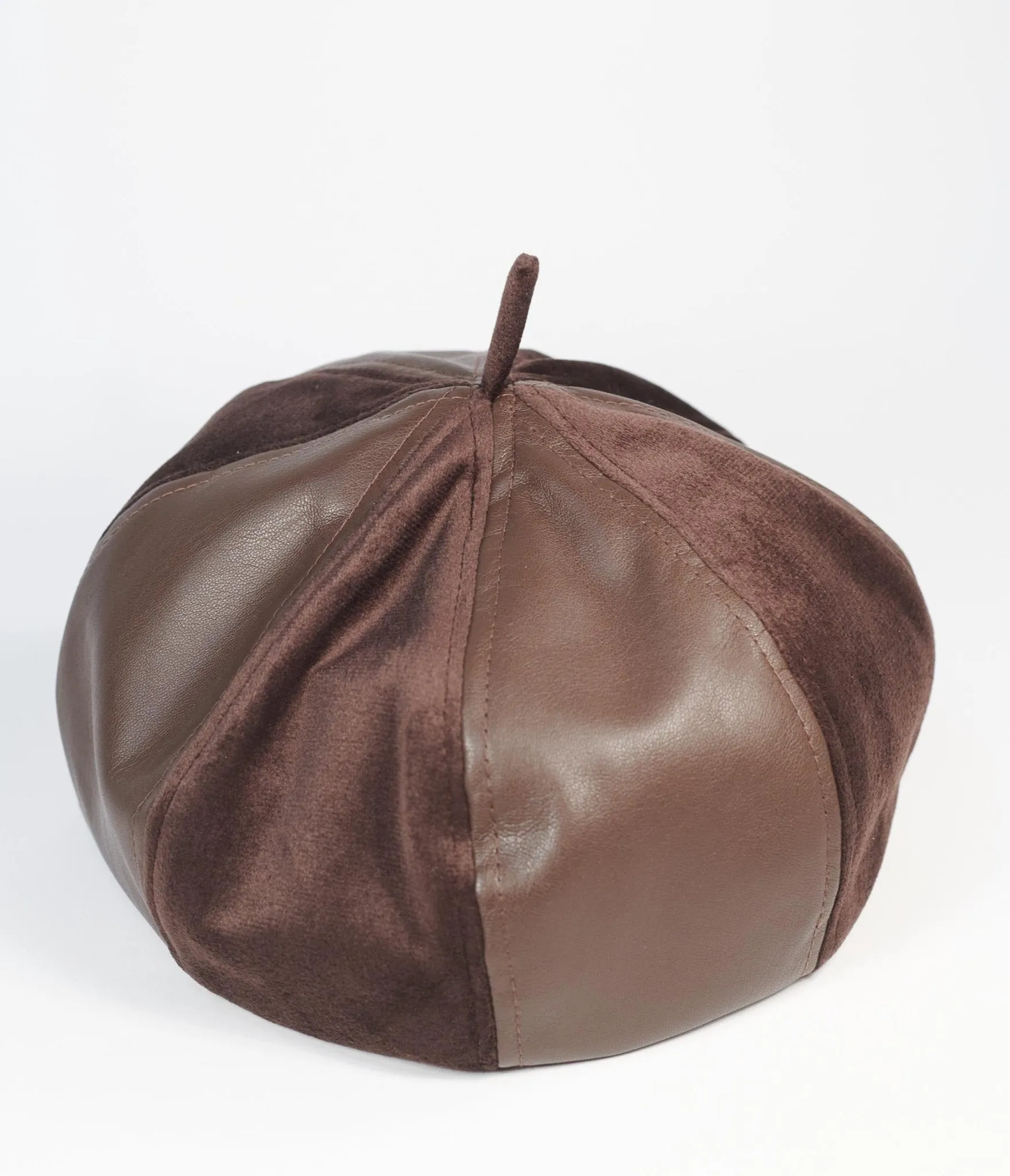 Unique Vintage Brown Leather & Suede Beret