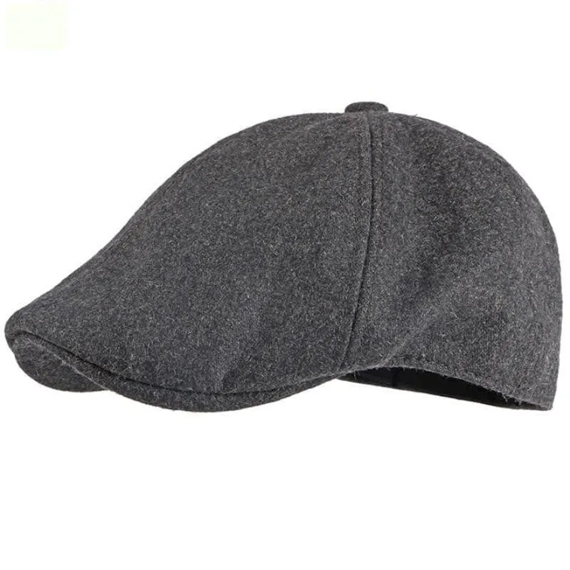 Unisex Autumn Winter Wool Octagonal Beret Hat in Solid Black Grey