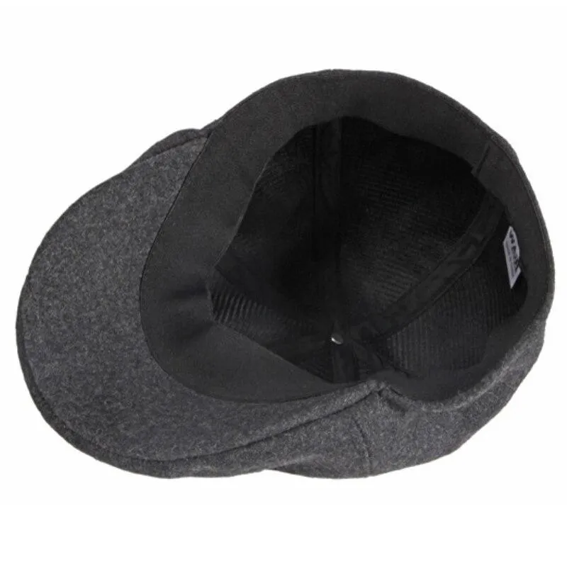 Unisex Autumn Winter Wool Octagonal Beret Hat in Solid Black Grey