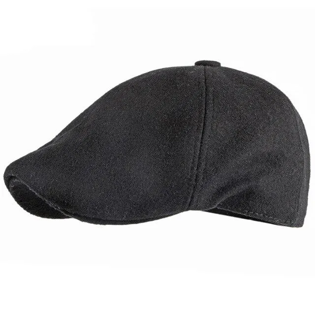 Unisex Autumn Winter Wool Octagonal Beret Hat in Solid Black Grey