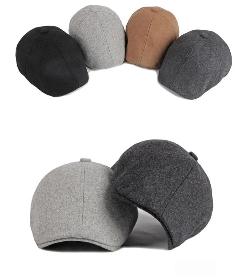 Unisex Autumn Winter Wool Octagonal Beret Hat in Solid Black Grey