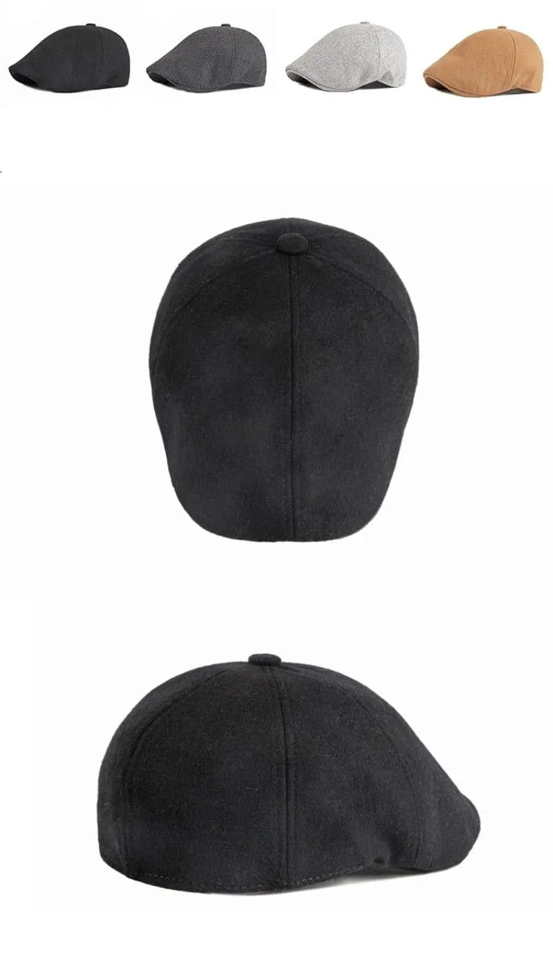 Unisex Autumn Winter Wool Octagonal Beret Hat in Solid Black Grey