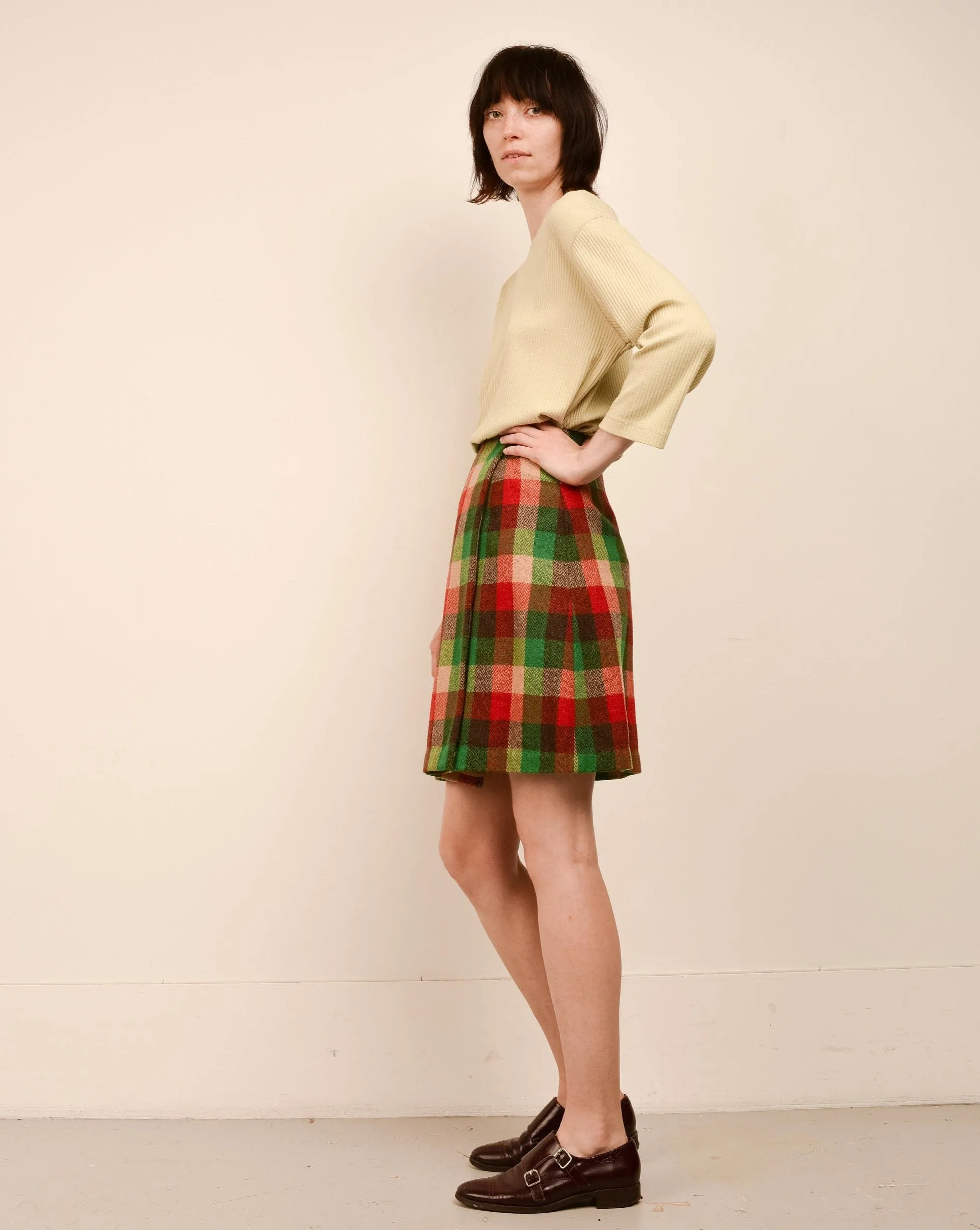 Vintage 70s Plaid Wool Wrap Skirt (XS)