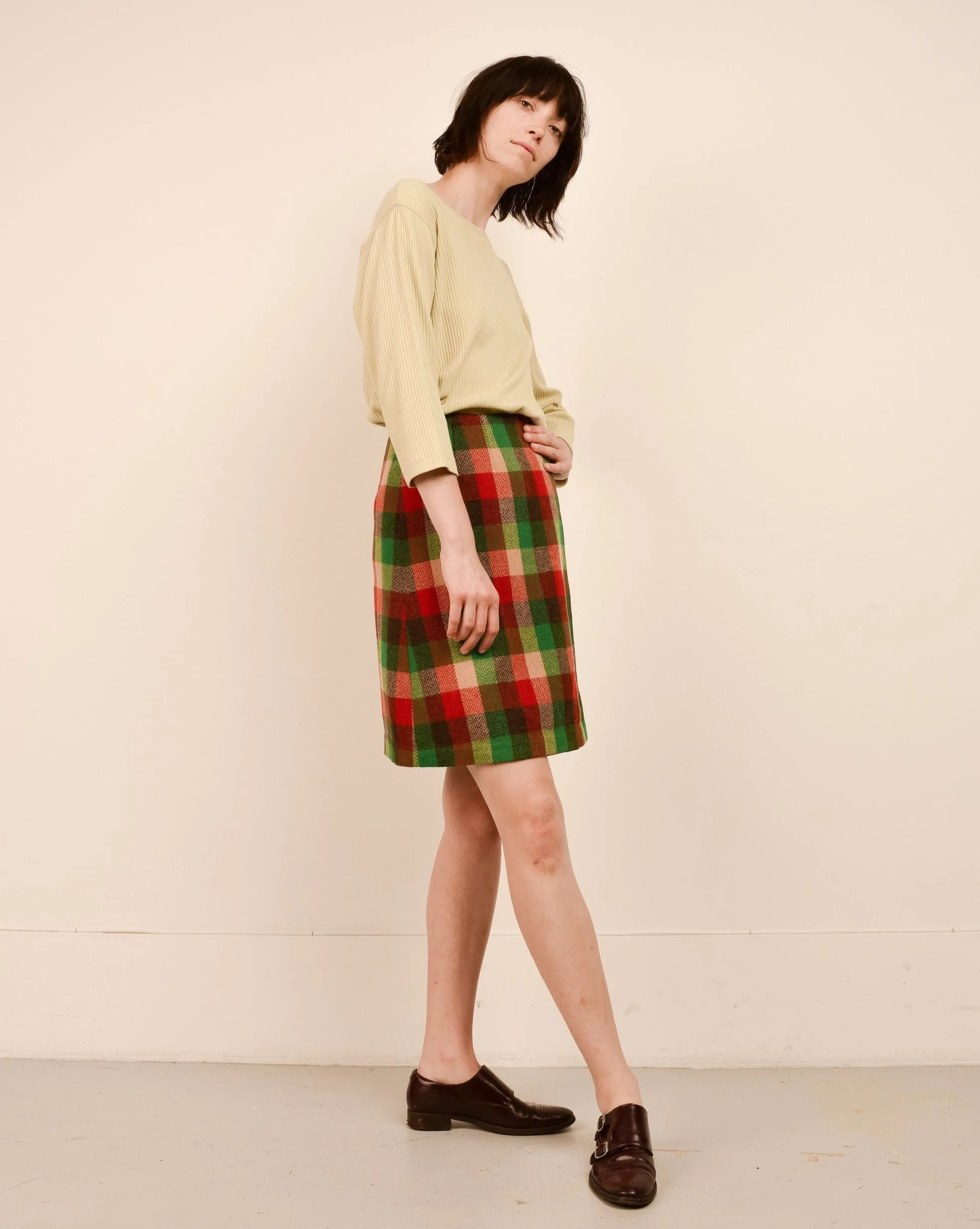 Vintage 70s Plaid Wool Wrap Skirt (XS)