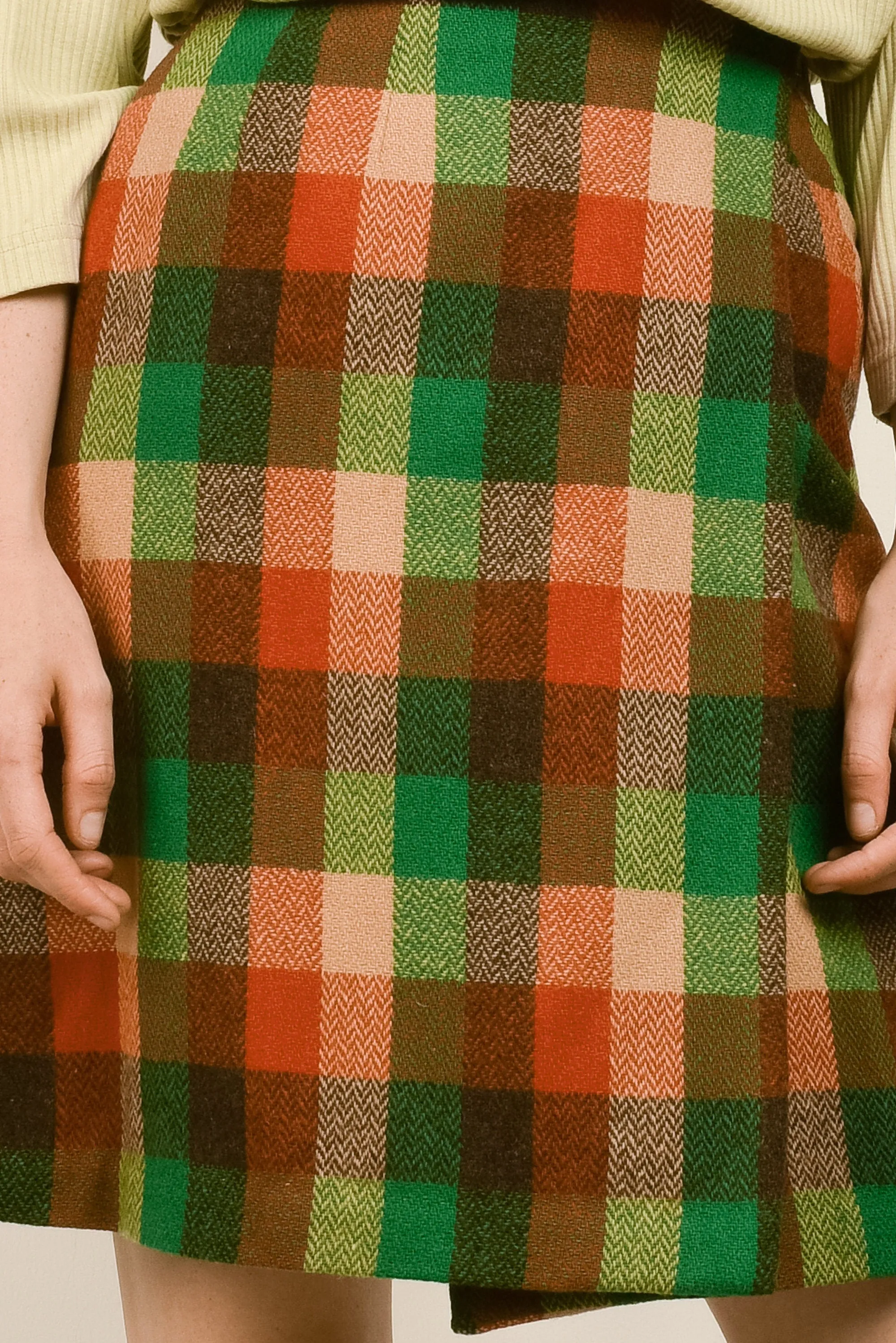 Vintage 70s Plaid Wool Wrap Skirt (XS)