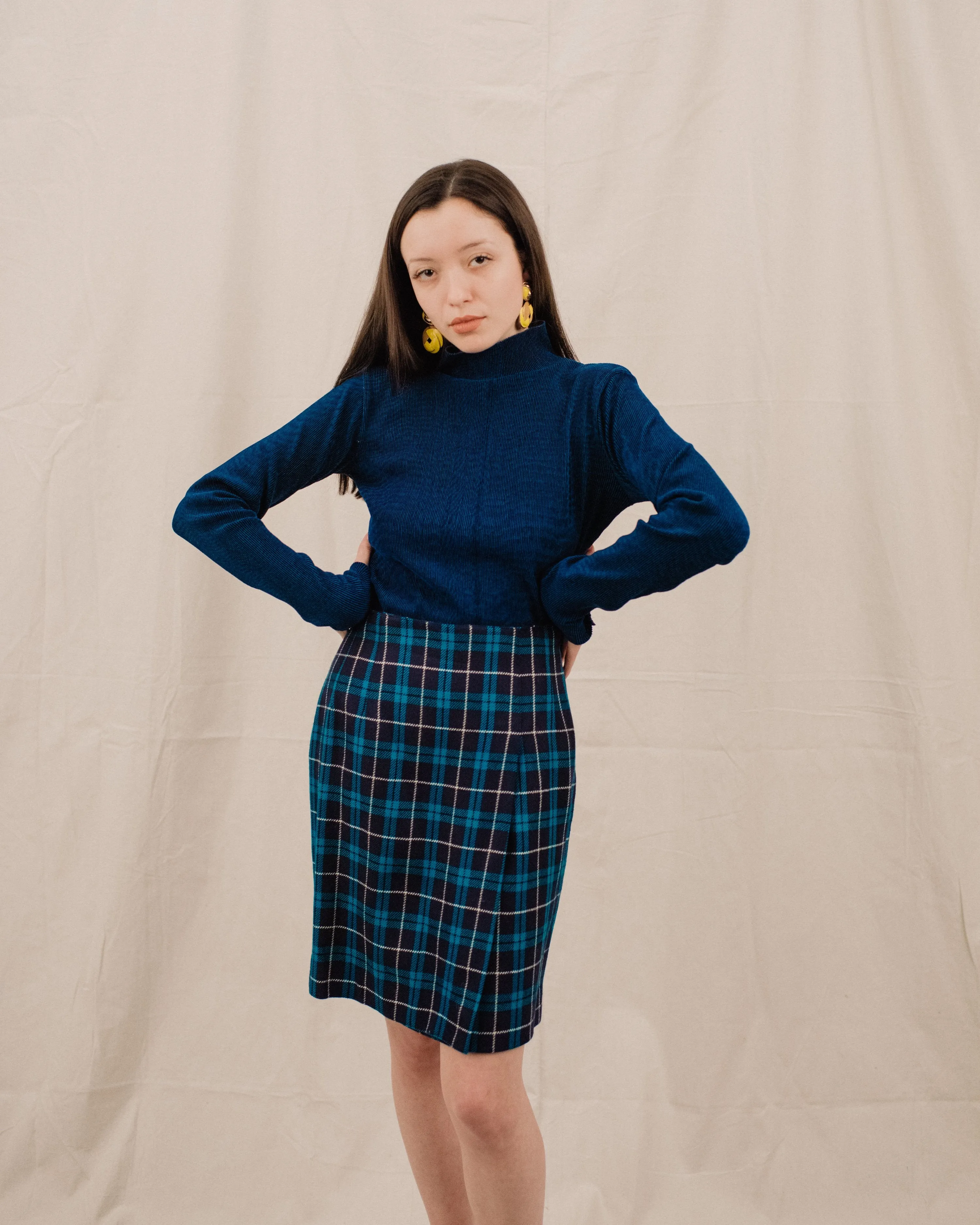 Vintage GIANNI Plaid Faux Wrap Wool Skirt (S)