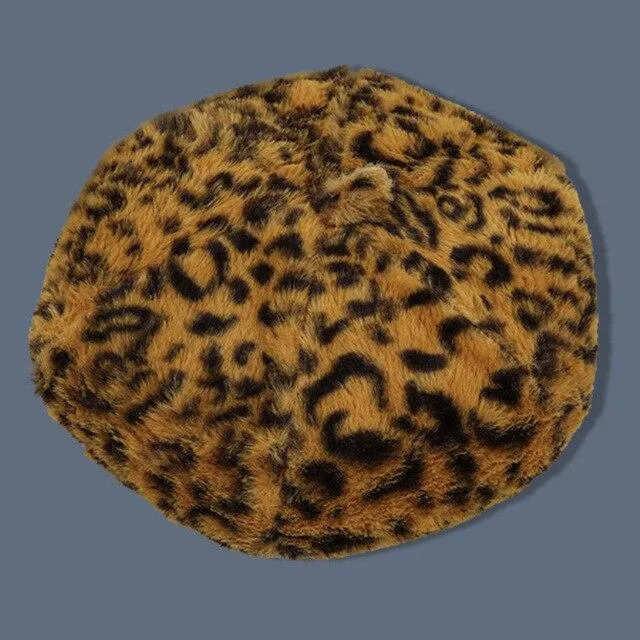 Women Autumn Winter Leopard Soft Fleece Octagonal Beret Hats