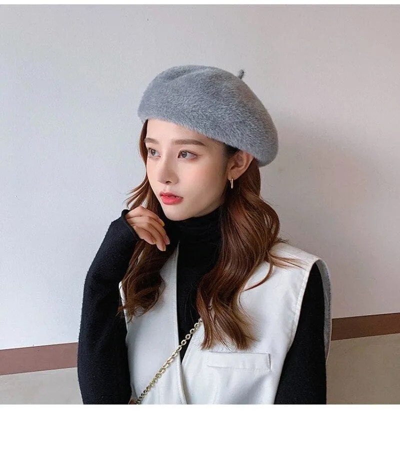 Women's Elegant Artist Berets Fashion Mink Fur Autumn Winter Hat