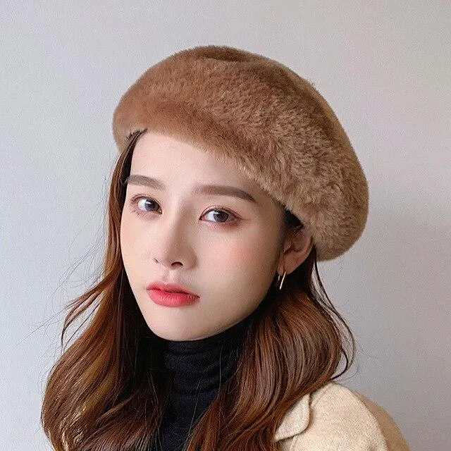 Women's Elegant Artist Berets Fashion Mink Fur Autumn Winter Hat