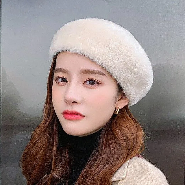 Women's Elegant Artist Berets Fashion Mink Fur Autumn Winter Hat