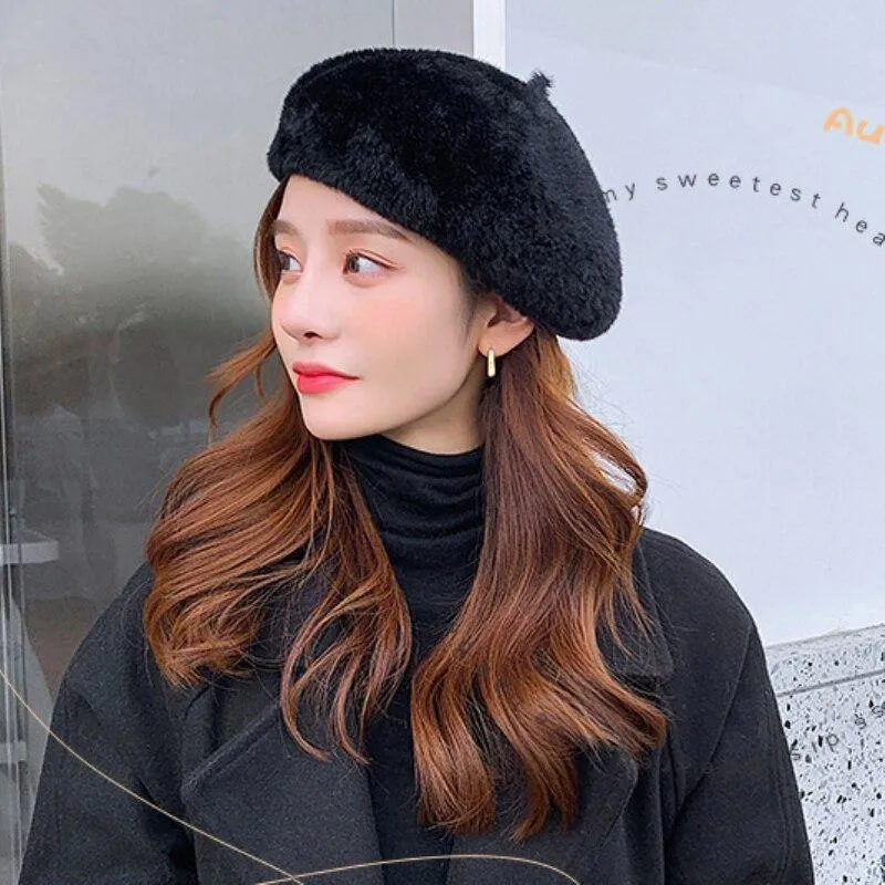 Women's Elegant Artist Berets Fashion Mink Fur Autumn Winter Hat