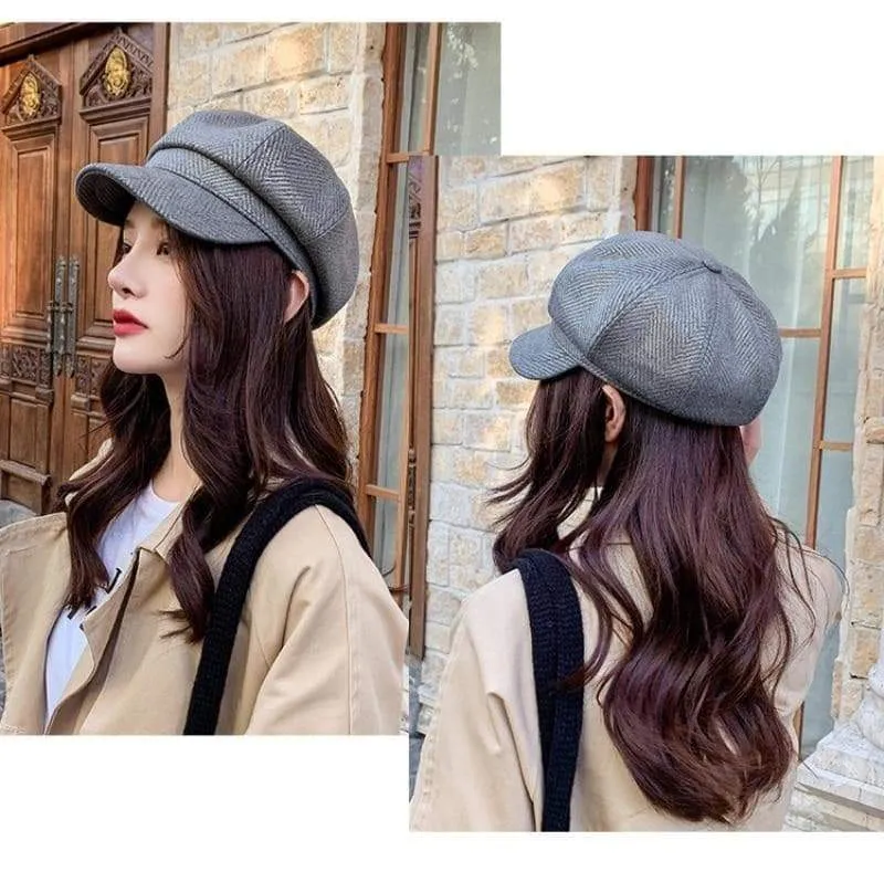 Women's Striped Vintage Autumn Fashion Octagonal Beret Cap