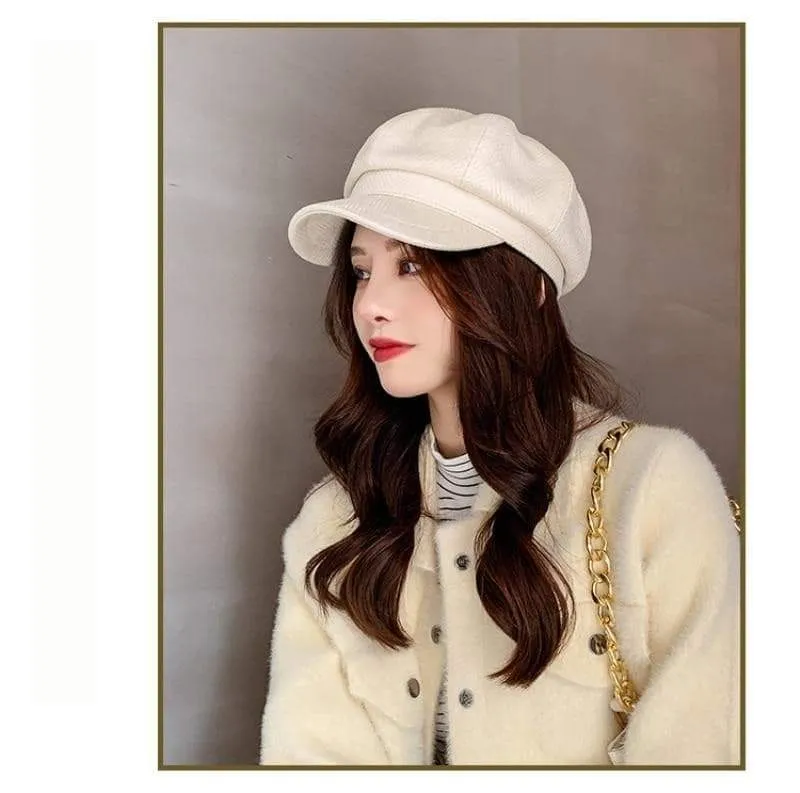 Women's Striped Vintage Autumn Fashion Octagonal Beret Cap