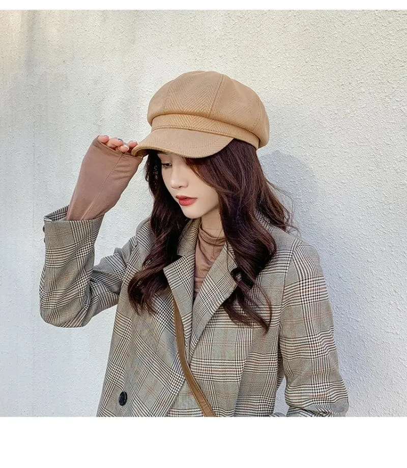 Women's Striped Vintage Autumn Fashion Octagonal Beret Cap