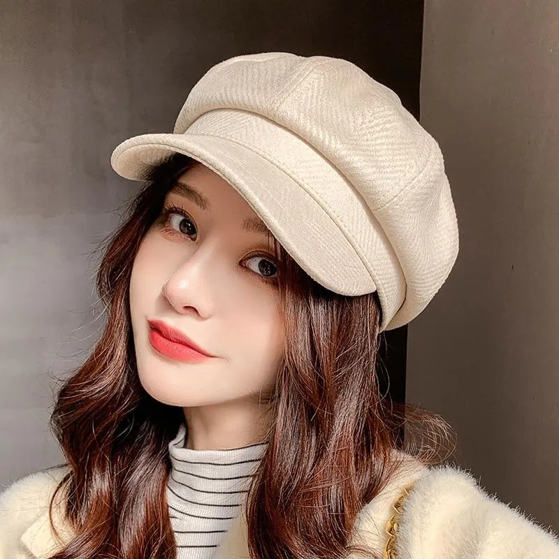 Women's Striped Vintage Autumn Fashion Octagonal Beret Cap