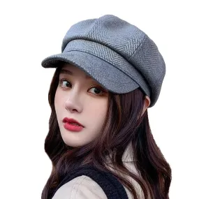 Women's Striped Vintage Autumn Fashion Octagonal Beret Cap