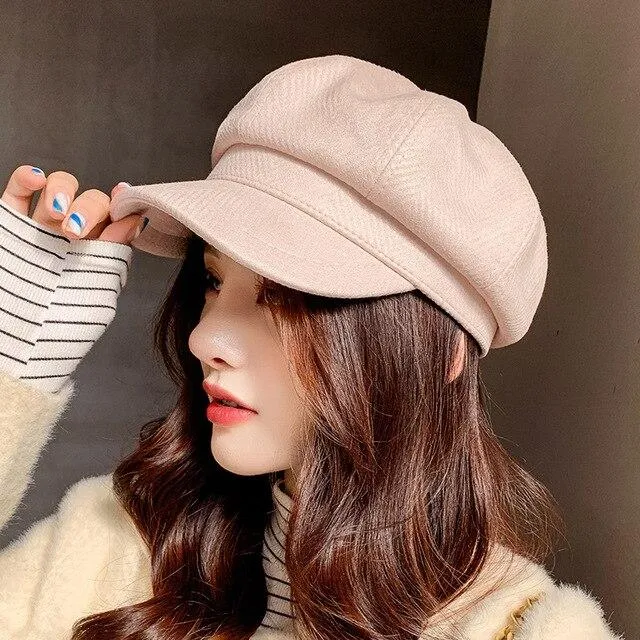 Women's Striped Vintage Autumn Fashion Octagonal Beret Cap