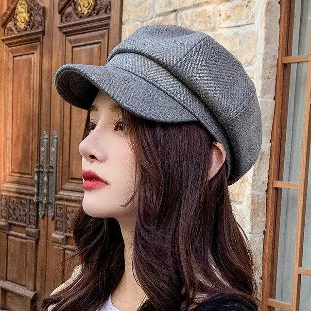 Women's Striped Vintage Autumn Fashion Octagonal Beret Cap