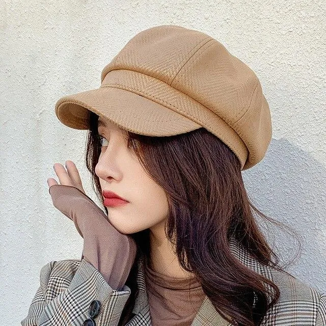 Women's Striped Vintage Autumn Fashion Octagonal Beret Cap