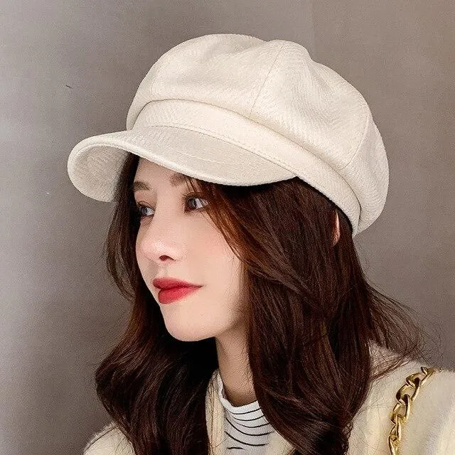 Women's Striped Vintage Autumn Fashion Octagonal Beret Cap