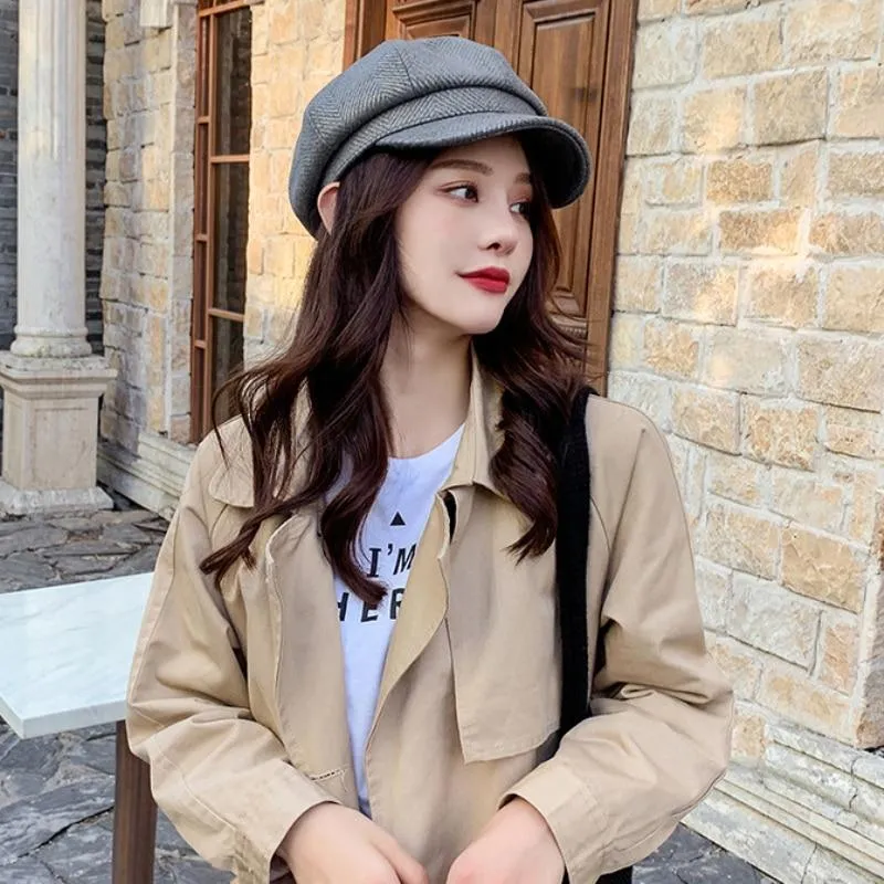 Women's Striped Vintage Autumn Fashion Octagonal Beret Cap