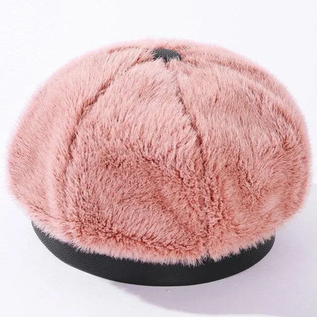 Women's Winter Autumn Beret Fashion Mink Vintage Octagonal Fur Hat