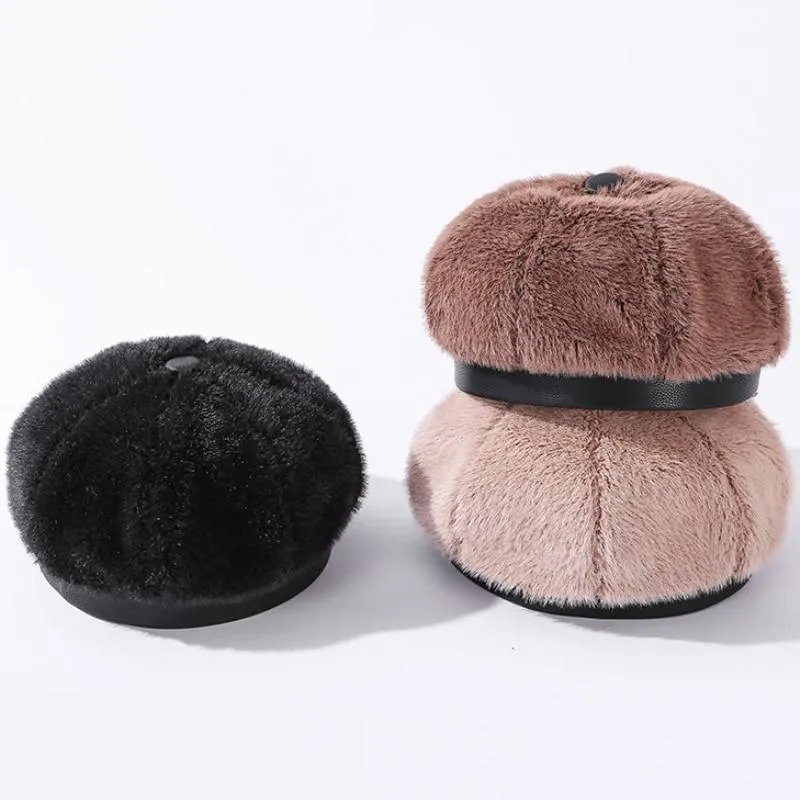 Women's Winter Autumn Beret Fashion Mink Vintage Octagonal Fur Hat