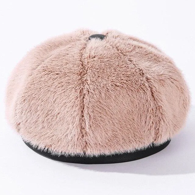 Women's Winter Autumn Beret Fashion Mink Vintage Octagonal Fur Hat