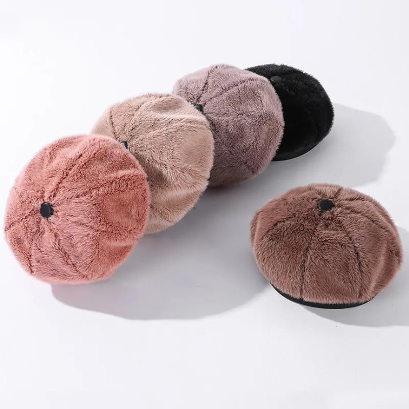 Women's Winter Autumn Beret Fashion Mink Vintage Octagonal Fur Hat