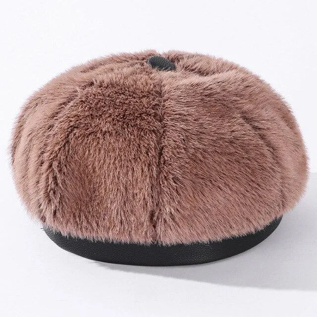 Women's Winter Autumn Beret Fashion Mink Vintage Octagonal Fur Hat